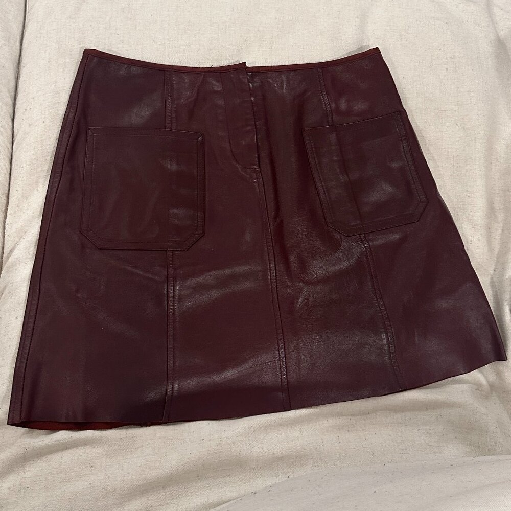 katayone Adeli Maroon Leather Skirt
